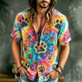 Men's Tie-dye Claw Indian Faux Casual Cotton And Linen Shirt