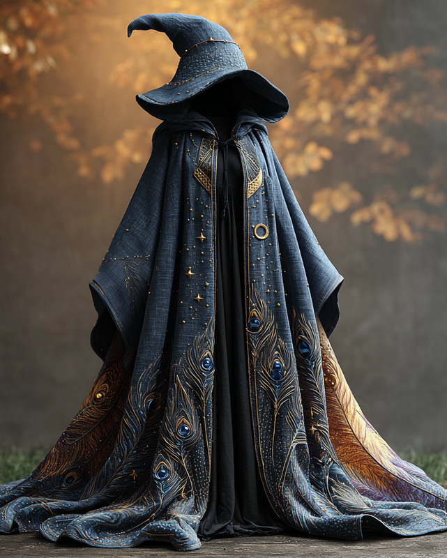 Peacock Feather 3D Embroidered Magic Cape fb9b
