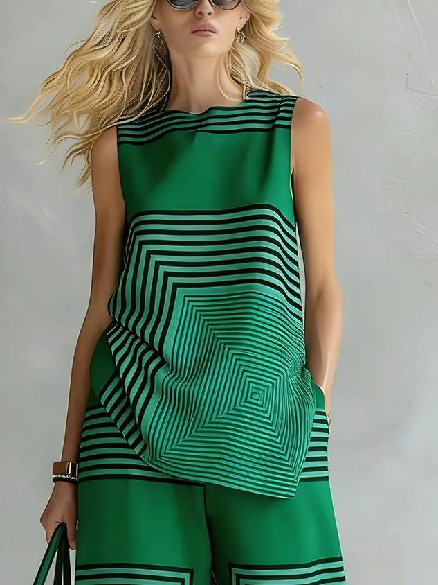 Urban Geometric Stripe Sleeveless Top Loose Fit Lightweight Daily