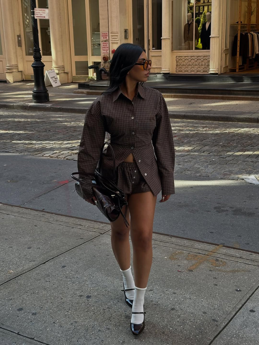 Vintage Plaid Button-Front Shirt & Shorts Set