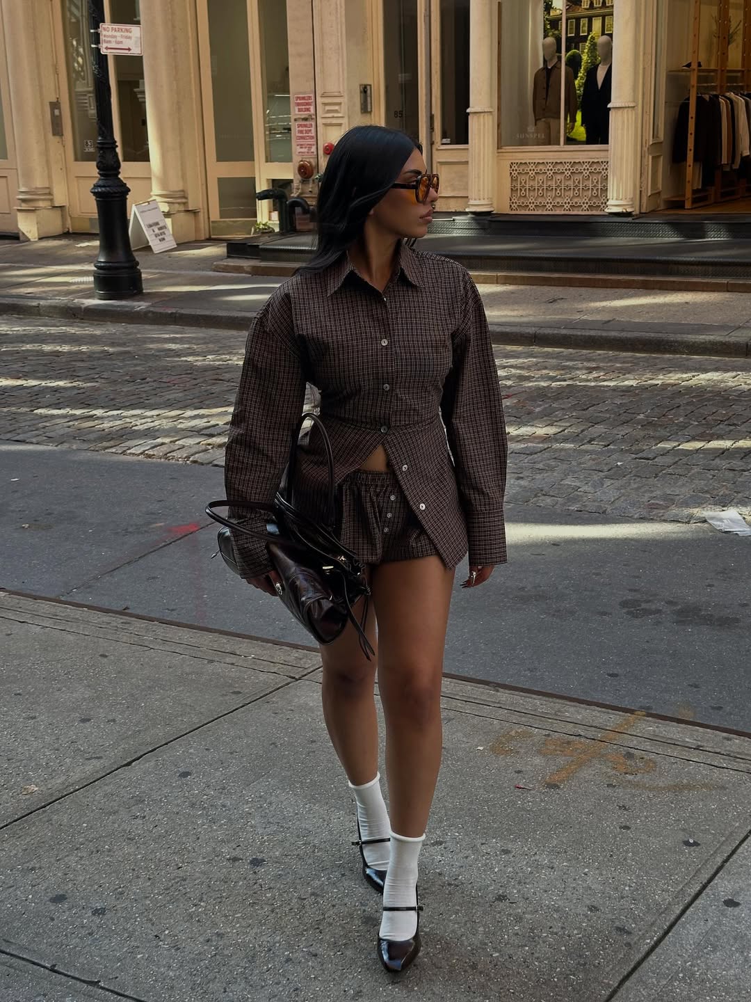 Vintage Plaid Button-Front Shirt & Shorts Set