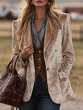 Retro Western Nomadic Style Sika Deer Pattern Camel Velvet Blazer