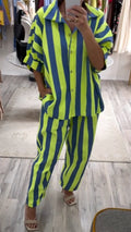 Women's Striped Print Casual Suit With Lapel
