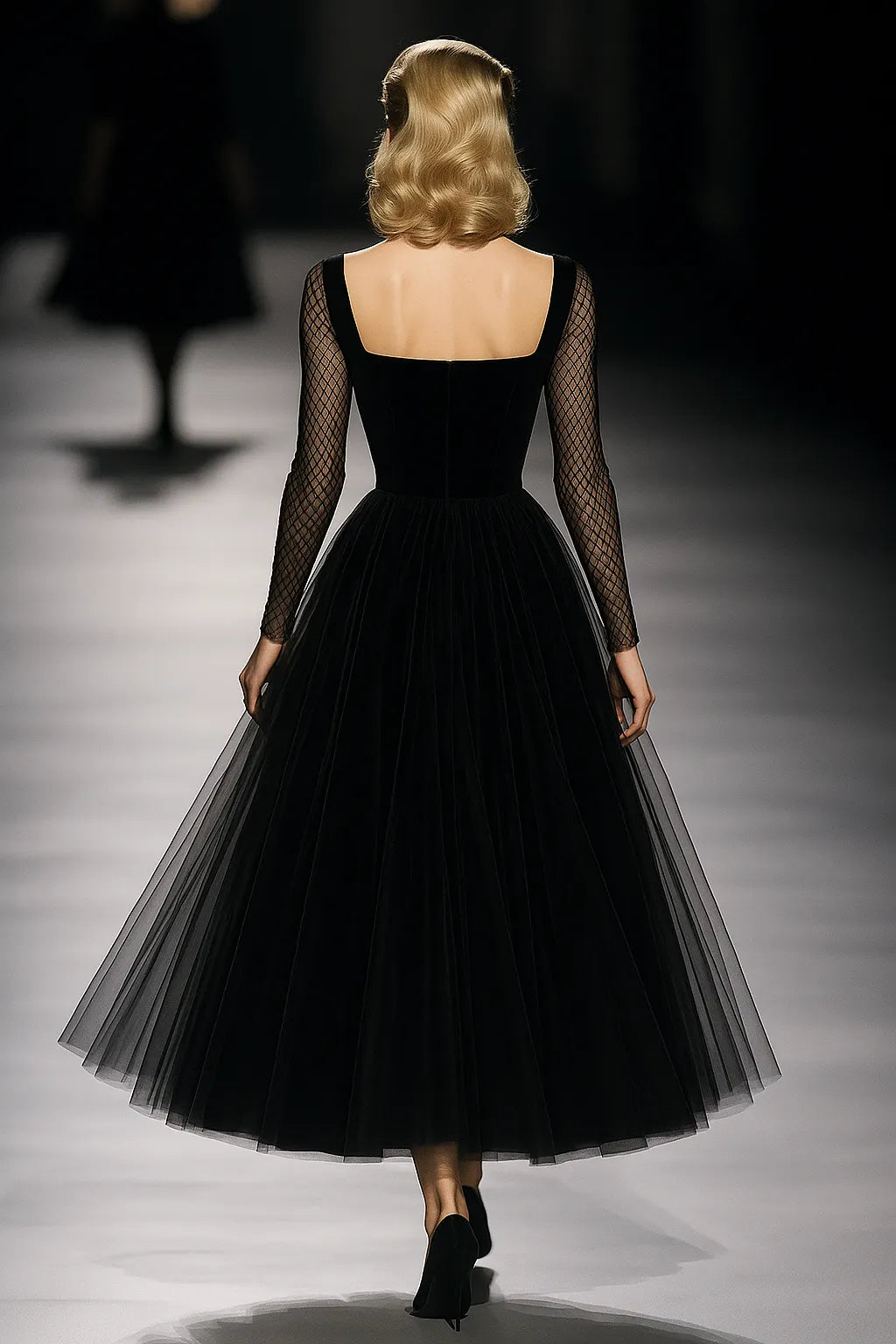 Retro Classic French Black Gauze Maxi Dress