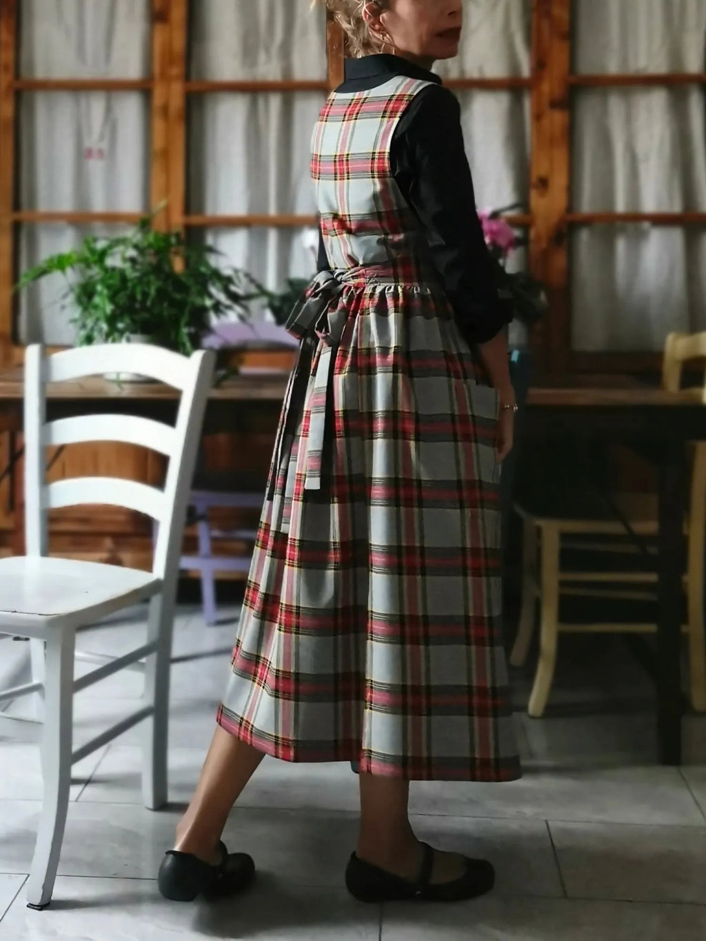 Grey and Red Tartan Apron