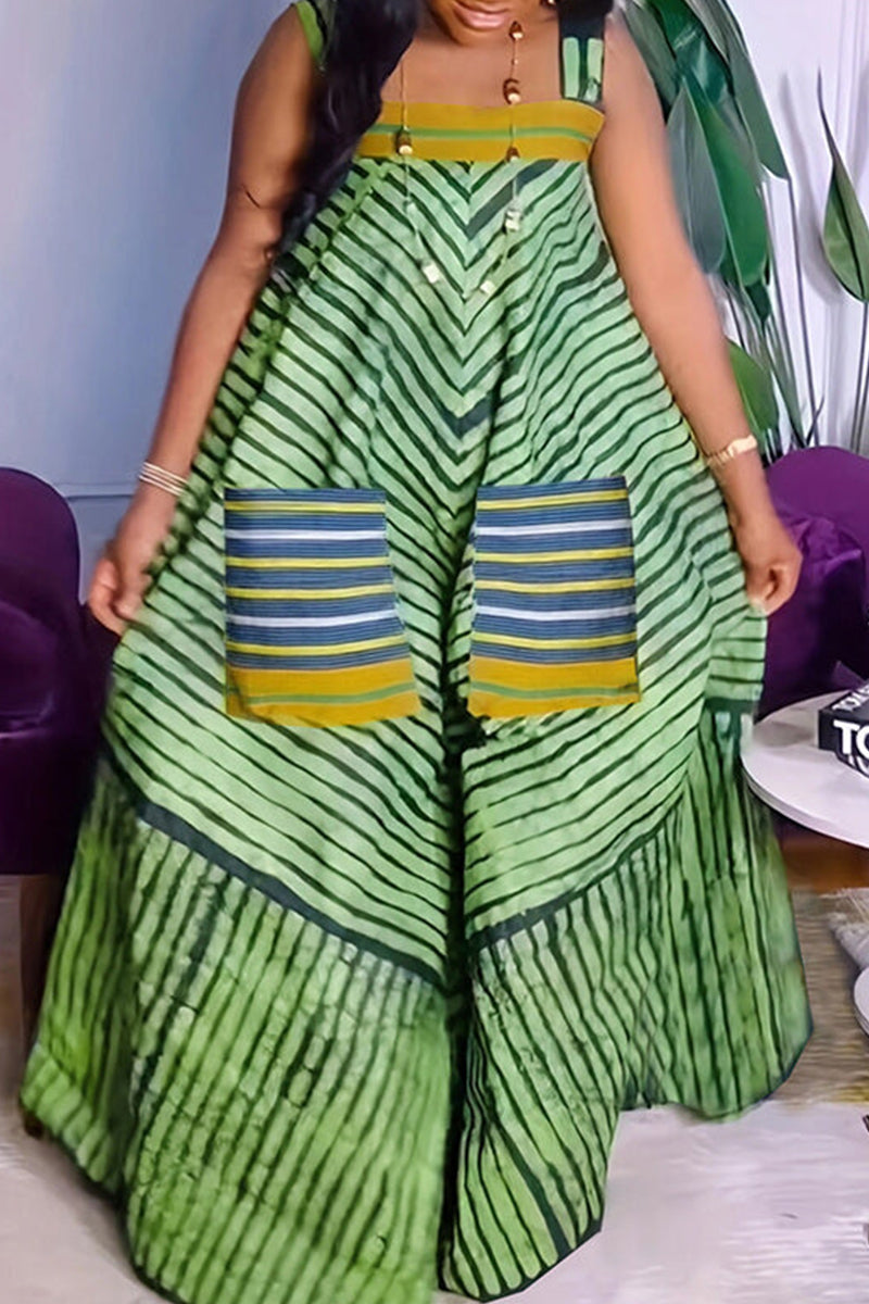 Women's Printed Pocket Suspender Wide Leg Vacation Jumpsuit