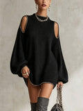 Cold-Shoulder Black Trim Knit Mini Dress