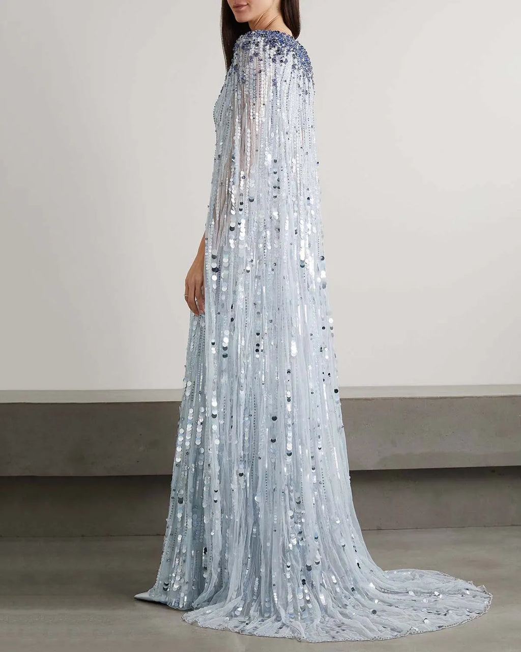Elegant Cape-Effect Beaded Dress Gown