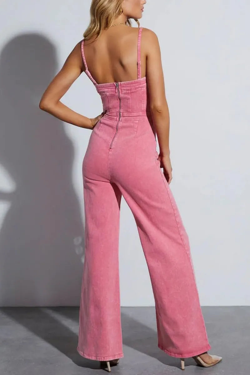 Women's Vintage Distressed Adjustable Strap Denim Overalls Stretchy Sleeveless Jumpsuit Jeans Pants