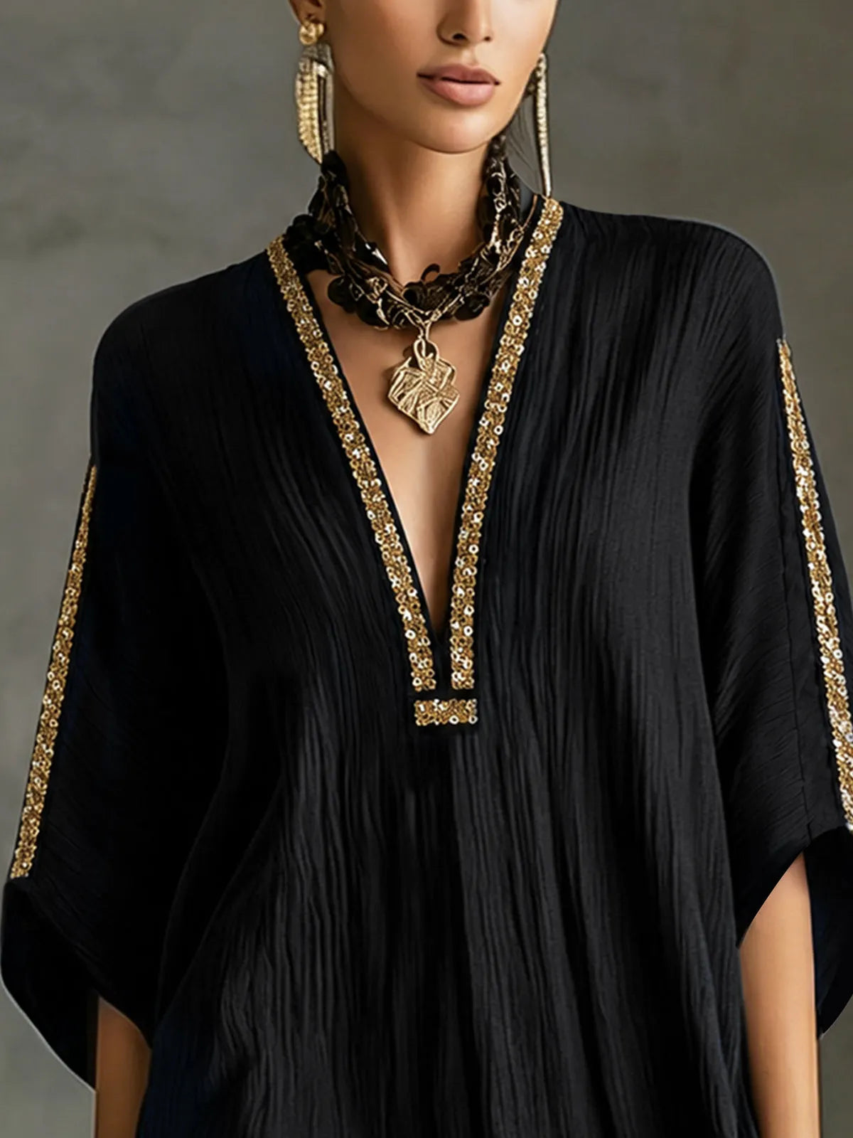 Black Deep V-Neck Mini Dress