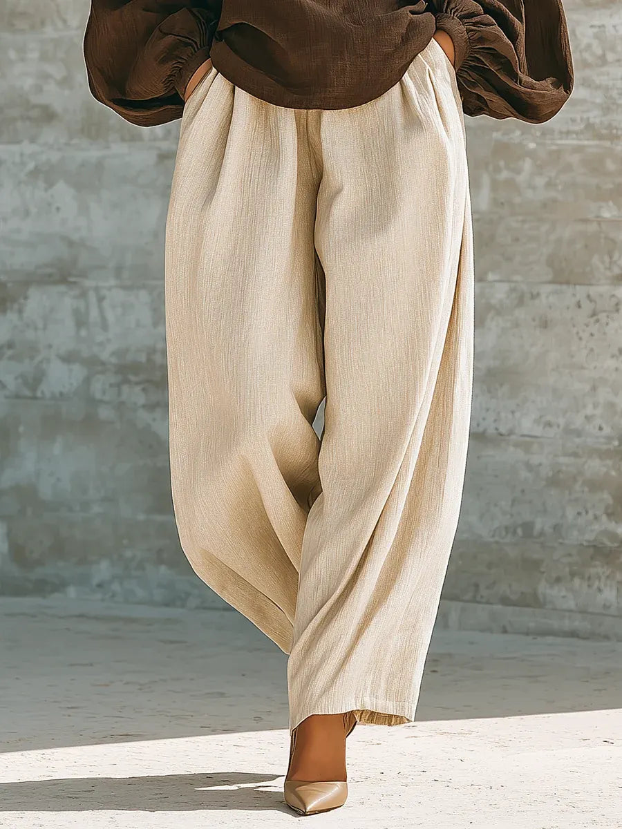 Women's Brown Long Sleeve Top and Wide Leg Pants Two Piece Set