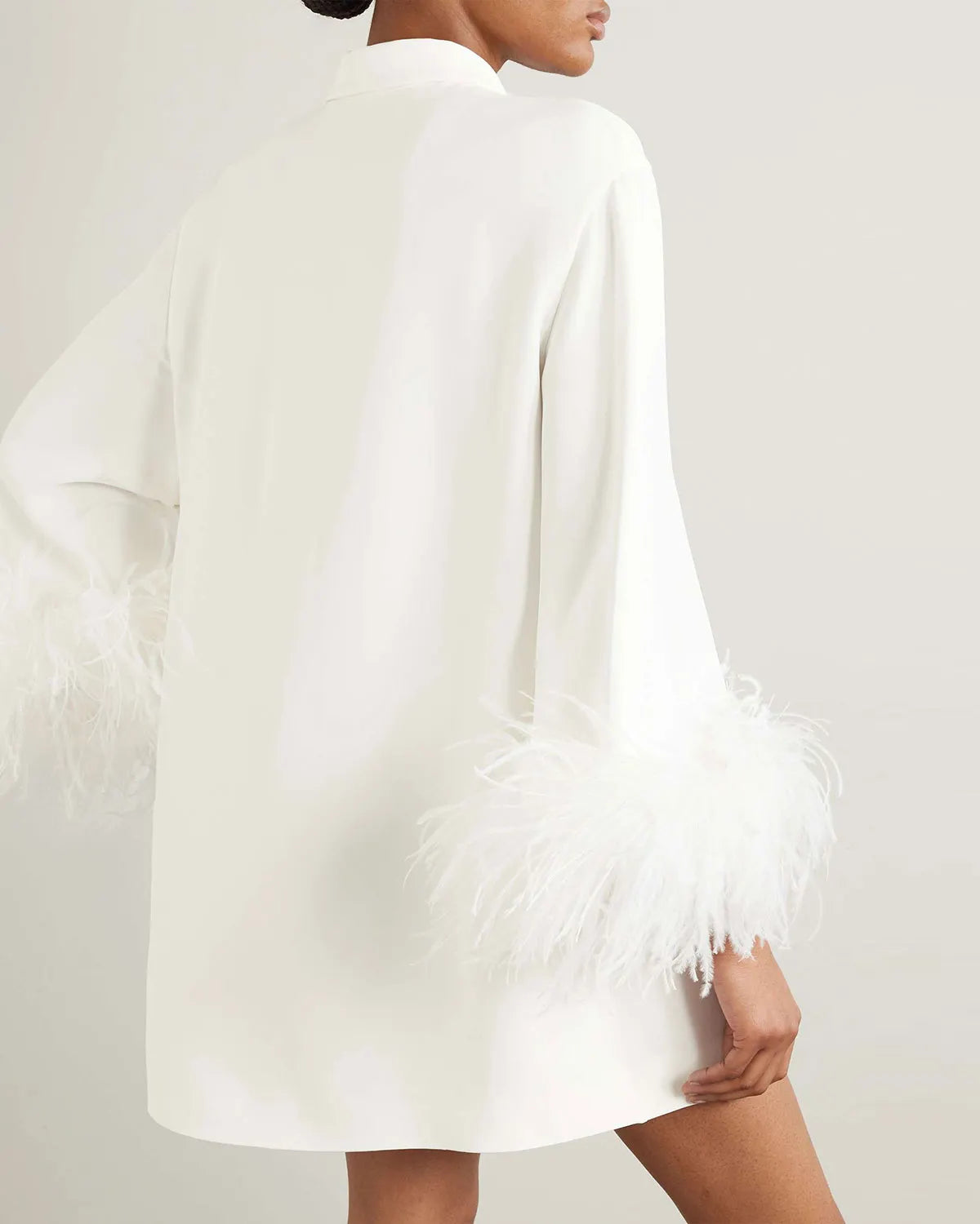 Feather-Trimmed Silk-Crepe Mini Shirt Dress