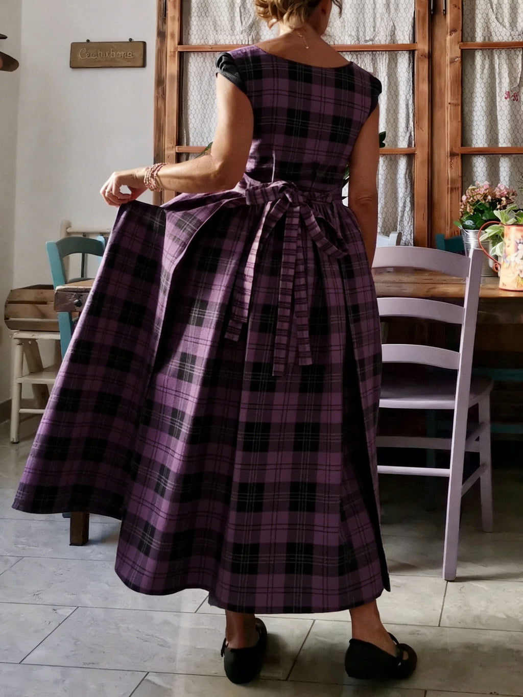 Bold Purple & Black Plaid Apron