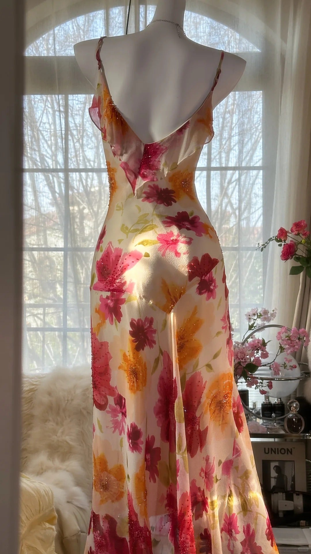 Colorful Romantic Floral Elegant Fashion Exquisite Beaded Long Chiffon Ball Dress Evening Dress Party Dress Valentine's Day Date Dress Wedding Guest Dress 4007