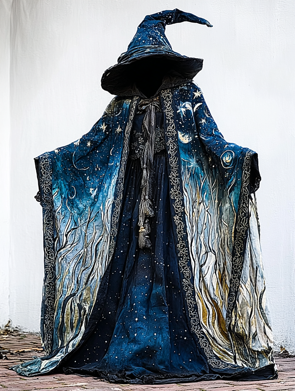 Men's Fashion Starry Galaxy Hooded Cape 87ab