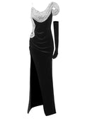 Crystal Strapless Mermaid Maxi Velvet Dress Black