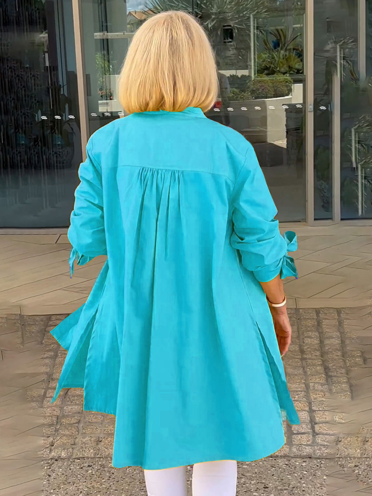 Solid Color Long Cotton Shirt Jackets Women Swing Jacket Shap Flattering Gathered Yolk At The Back