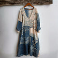 Cherry Blossom Sea Waves Japanese Sashiko Art Linen Mini Dress