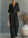 Elegant V-neck High-waisted Loose Jumpsuit