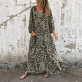 Lunavia – Leopard Print V-Neck Maxi Dress with Pockets, Loose Kaftan Fit, 4 Colors