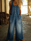 Denim Overalls for Women - Vintage Washed Cotton Relaxed Fit