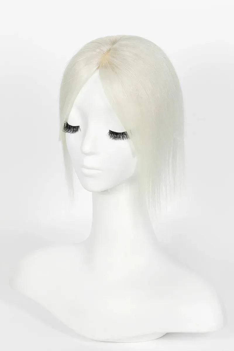 Flavia Silk Top Remy Human Hair Topper #Silver Grey White