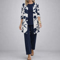 Evania – Women's Navy Botanical 3 Piece Outfit Set with Longline Cardigan