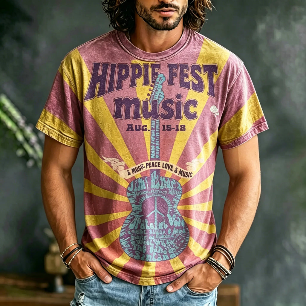 Men's Retro Hippie Music Festival Design Short-sleeve T-shirt