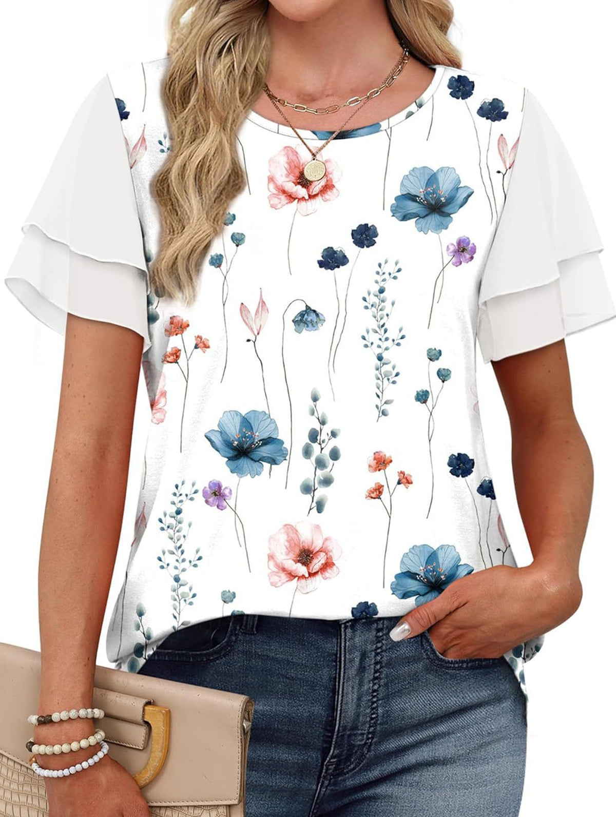 Crewneck Print Double Sleeve Tee_CWTTS00917