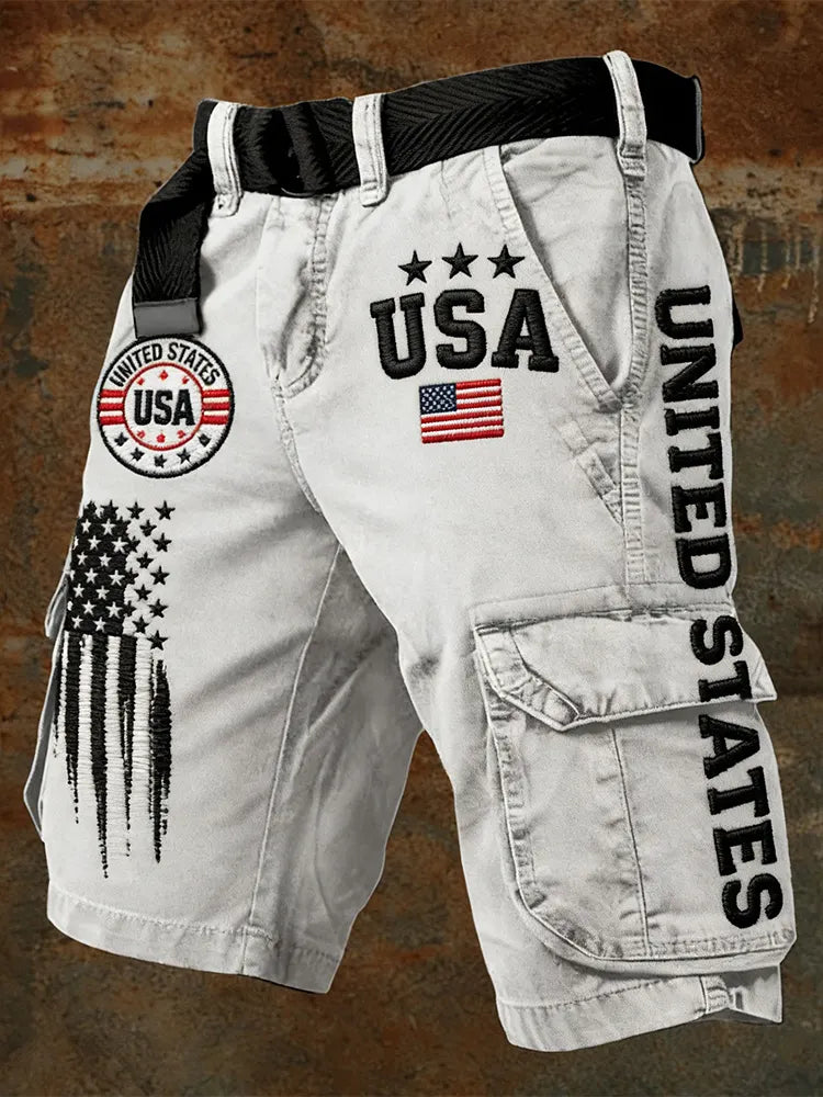 Men's Usa Flag Pattern Vintage Cargo Shorts