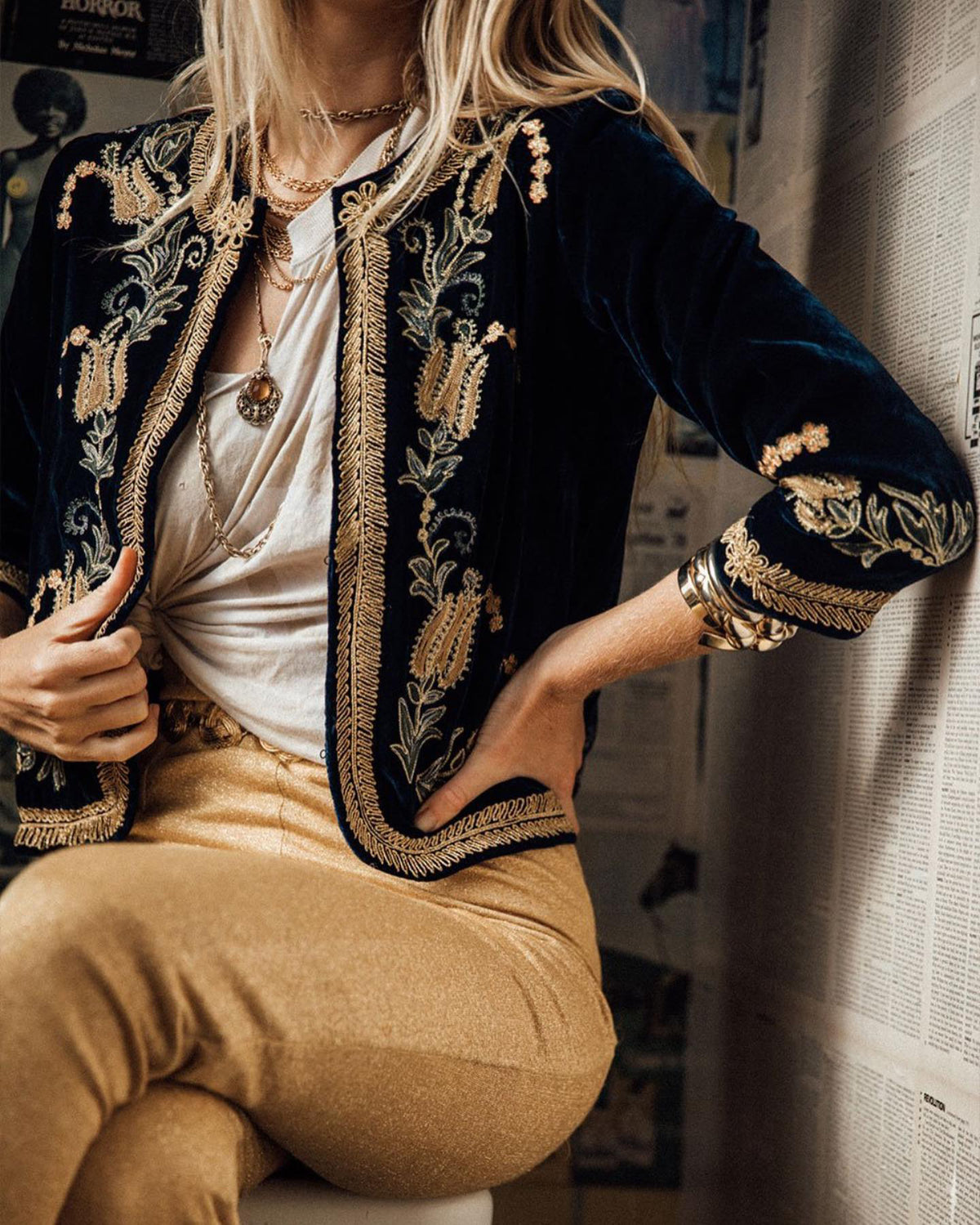 Short hip-hop velvet cardigan