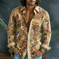 Men's Retro Floral Art Print Flowy Linen Blend Shirt