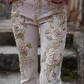 Classy Pink Roses Glitter Embroidered Skinny Jeans