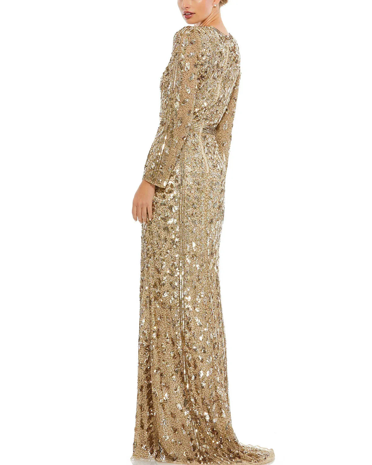 Embellished Front Slit Long Sleeve Gown