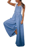 Women's Loose Adjustable Strap Wide Leg Denim Bib Overall Jeans Pants