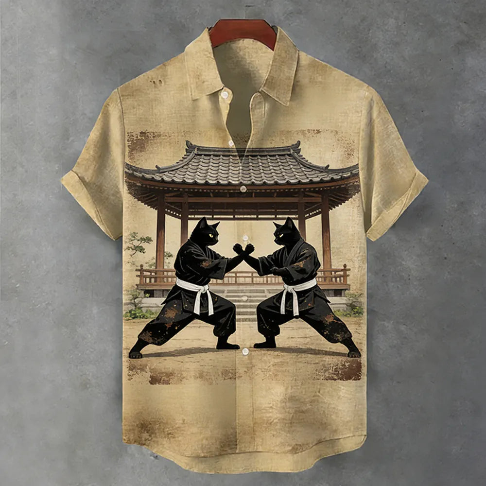 Men's Cat Print Short Sleeve Shirt