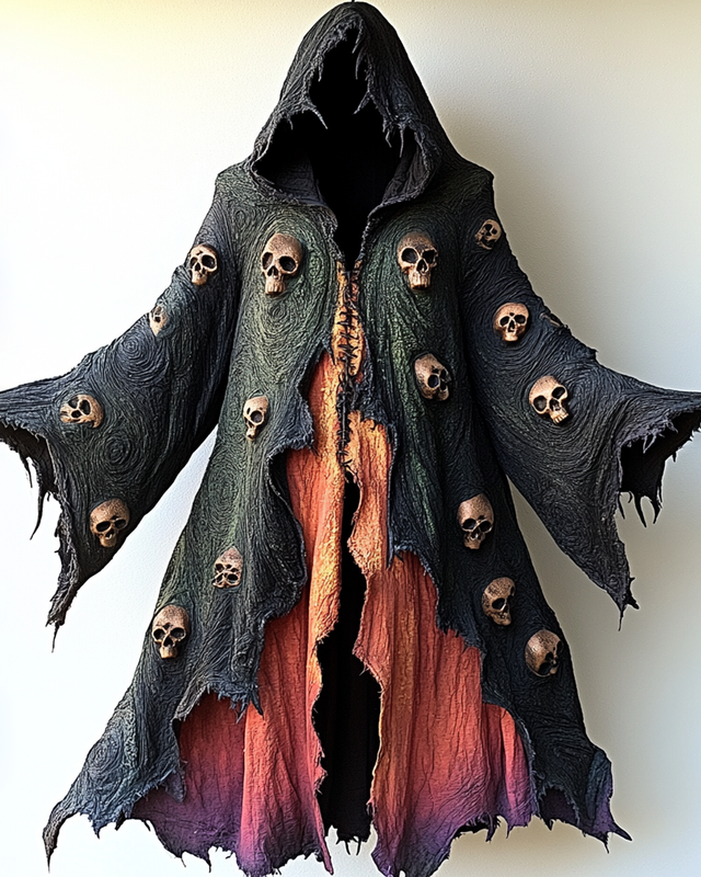 Halloween Themed Skull Patchwork Hooded Cape 9515
