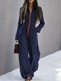 Long Sleeves Wide Leg Zipper Stand Collar Jumpsuits