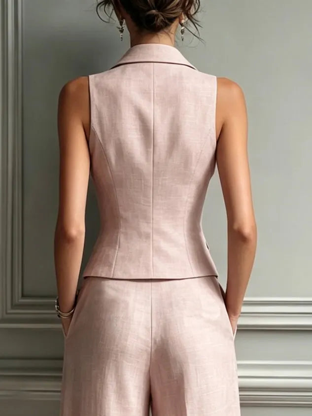 Casual Solid Tailored Lapel Collar Vest