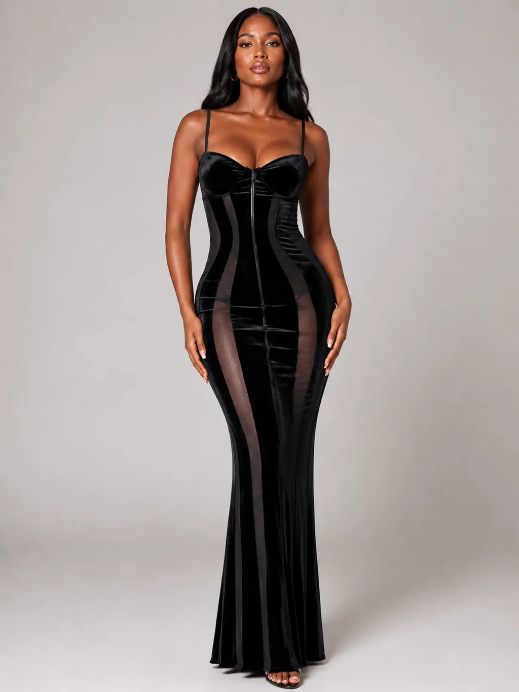 Midnight Sculpt Sheer Panel Corset Maxi Dress