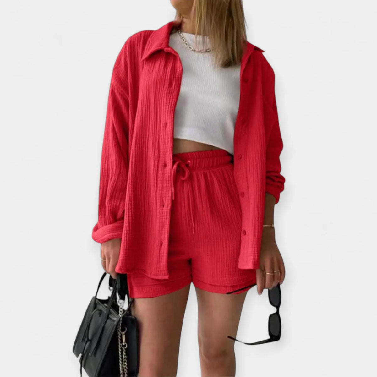Two-Tone Summer Top and Shorts Set