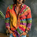 Men's Hippie Vintage Sun Inspirtion Art Print Long Sleeve Linen Shirt