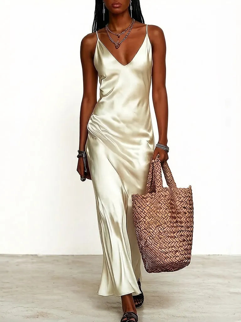 Effortlessly create an ivory knit satin midi skirt suit