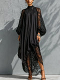 Black High Neck Lace Trim Maxi Dress