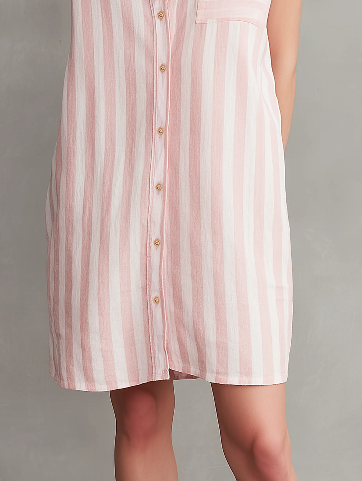 Women's Minimalist Striped Single-Breasted Cap-sleeves Mini Shirt Dress MDZ2877D1Y