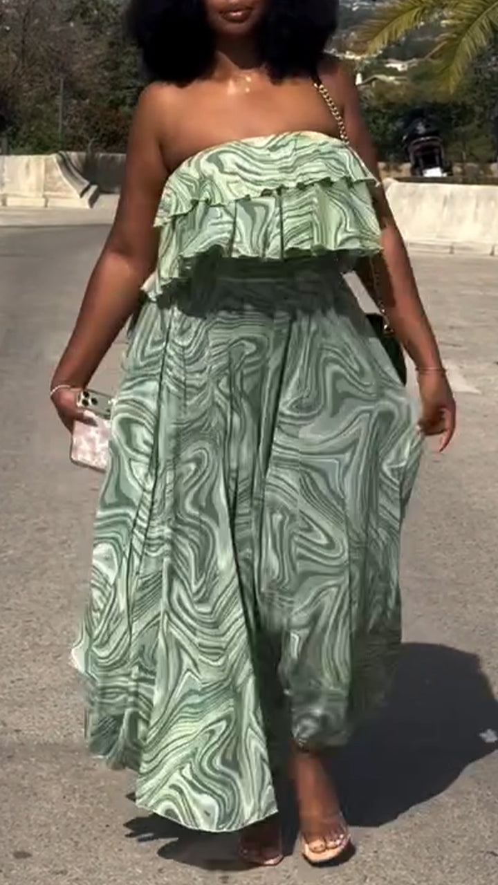 Women Strapless Printed Elegant Casual Dress