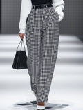 [24-hour shipping out]Fashion Retro Houndstooth Pocket Straight Pants