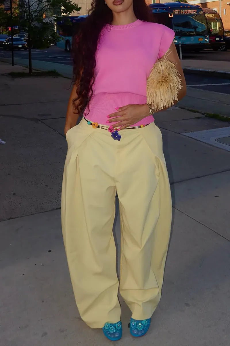 Women Round Neck Casual Top or Wide Leg Pants