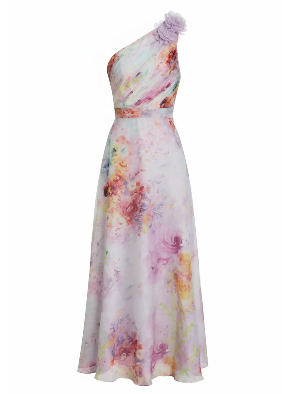 Light Purple 3D Floral Chiffon One Shoulder Sleeveless A-Line Floor-length Gown Dress