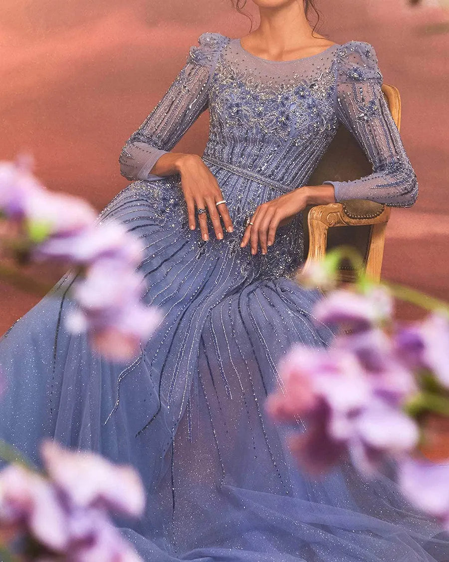 Elegant sequin long sleeve maxi Prom Dress